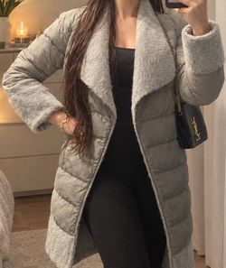 Women's Gray Puffer Coat with Faux Fur Trim – Size M – Dress Up For Mode