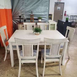 Beautiful Antique White/ Gray 7 Pc Dining Set (New)