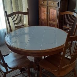 6 Pc Dinette Set: 42” Table, 4 Chairs, Cupboard 