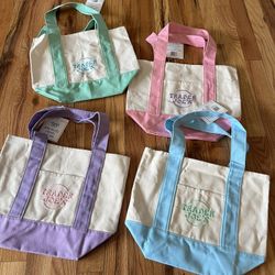 Set of 4 Trader Joe’s Mini Pastel Canvas Tote Bags – Limited Edition