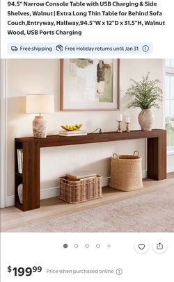 94.5" Walnut Console Table with USB Charging