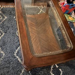 Ashley Solid Wood Glass Top Coffee Table