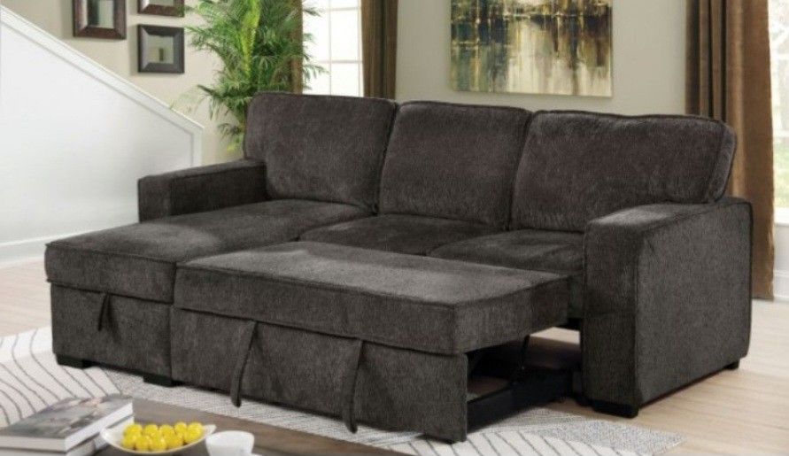 Brand New Dark Grey Super Plush Chenille Sectional Sofa Storage Sleeper 