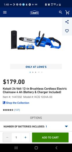Kobalt 24 Volt Brushless Cordless Chainsaw