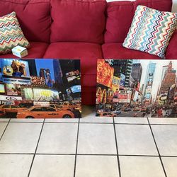 Set of 2 – 18” x 36” NYC Times Square Canvas Wall Art