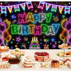 Neon Party, Glow-in-the-Dark Birthday Party Backdrop Polyester Drape