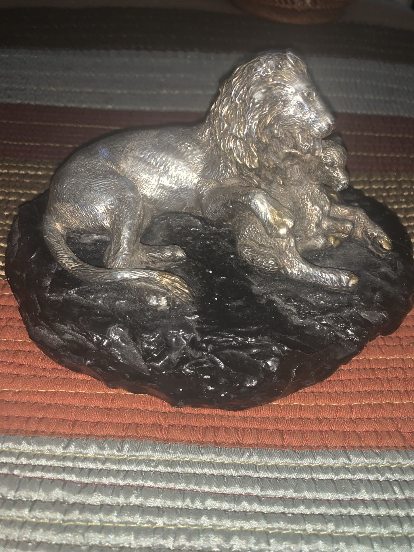 Lion And Lamb 925 SS Figurine W Marble Base