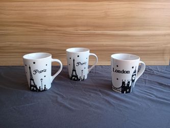 White Cityscape Ceramic Mug Set - Paris & London