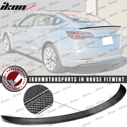 Fits 2017-2023 Tesla Model 3 IKON Style Rear Trunk Spoiler Wing Real Carbon Fiber