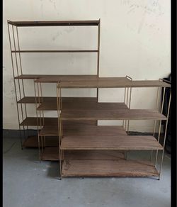 MCM Faux Wood Metal Shelving Set