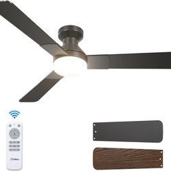 Ceiling Fans with Lights, 52 inch Low Profile Ceiling fan with Light and Remote Control, Flush Mount, Reversible, 3CCT, Dimmable, Noiseless, Black Cei