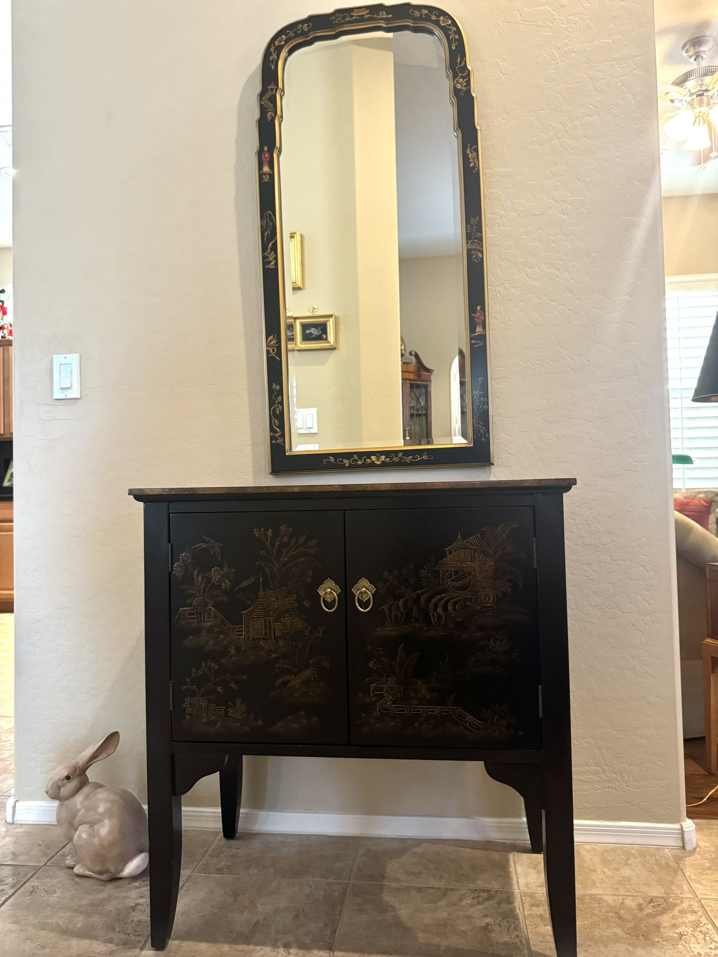 Antique Asian Entry Table and Mirror