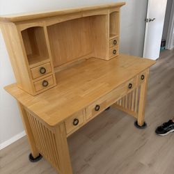 Mission-style writing desk with an integrated hutch and matching slatted chair