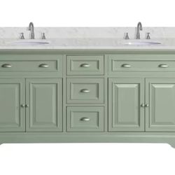Double Sink 67 in. Light Cyan Bath Vanity With Marble Top New Scratch And Dent 