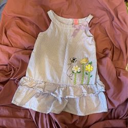 Copper Key Girls 6x Dress White W Purple Pine Stripe Purple Grossgrain Bow On Collar Embroidery Bee Grouse grain Flowers Ruffles Cotton Yellow Green 