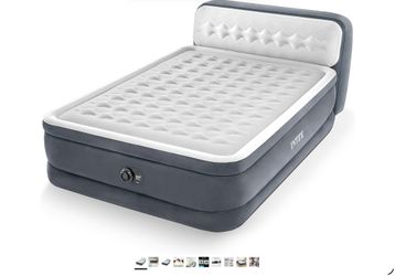Intex Headboard 18" Queen Dura-Beam Deluxe Raised Air Bed Mattress with Built-in Pump