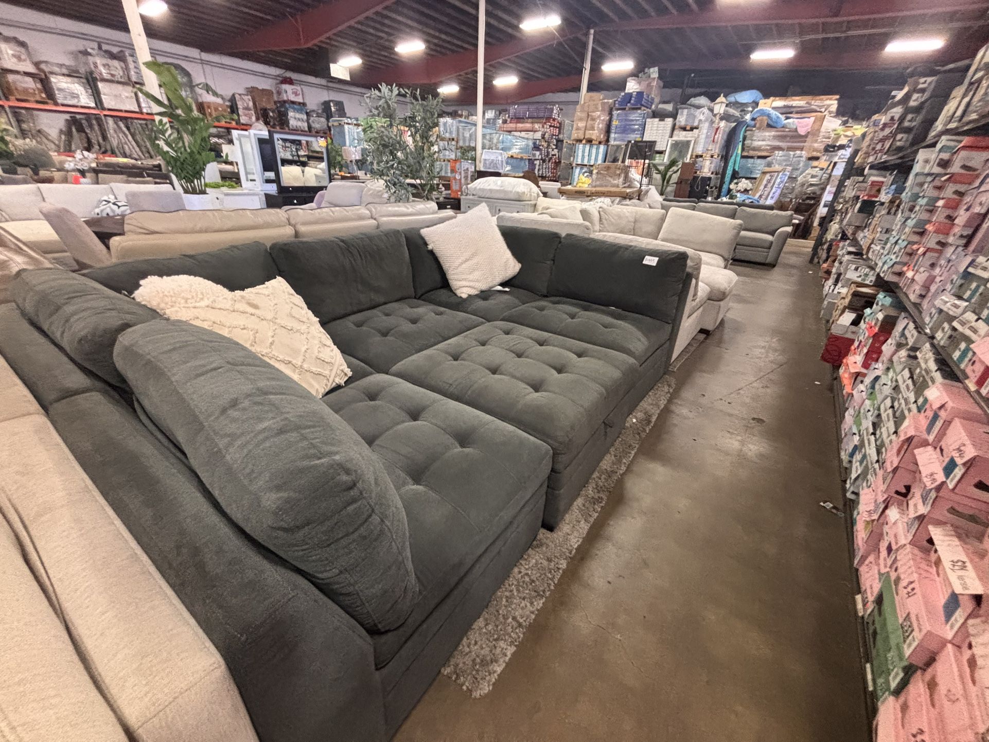 Thomasville 6 pc Grey Fabric Sectional