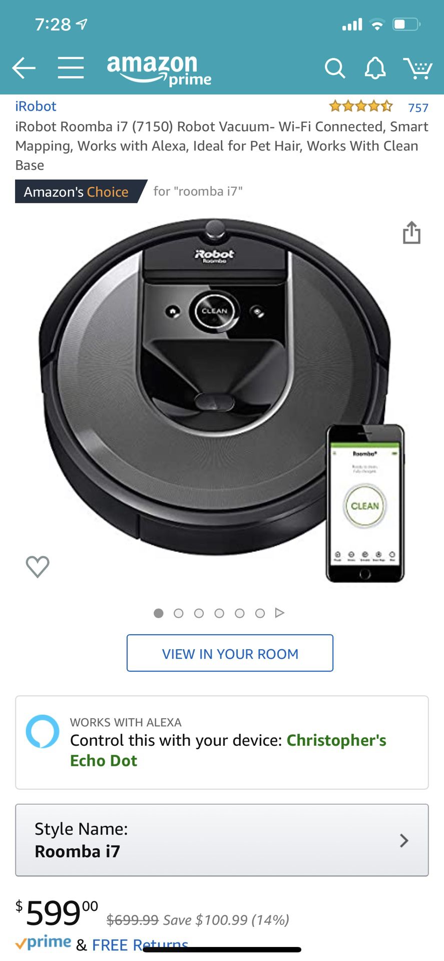 Roomba i7 vacuum