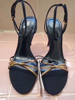 Zara Strappy Heeled 7 1/2 Sandals Black and Gold