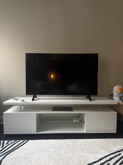 White TV Stand with Floating Shelf