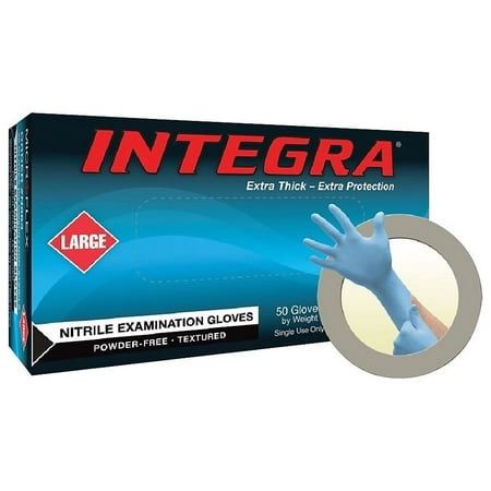 Integra 748-N862 N86 Nitrile Exam Fully Textured Beaded Cuff Powder Free Glove - Blue&#44; Medium Size 50e