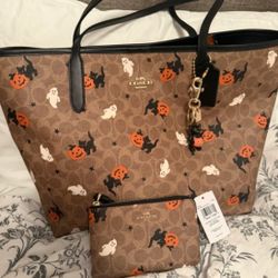 Coach Halloween Print Tote Bag 2024 collection with matching wristlet
