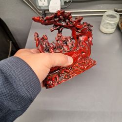 Chinese Vintage Deep Red Resin Statue