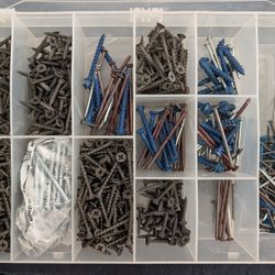 ASSORTED SCREWS, NAILS, DRILL BITS, ETC