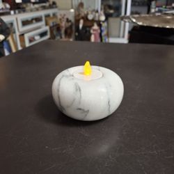 Vintage Gray & White Genuine Polished Marble Tealight Candle Holder, Heavy 3.75" Diameter 2" Tall 