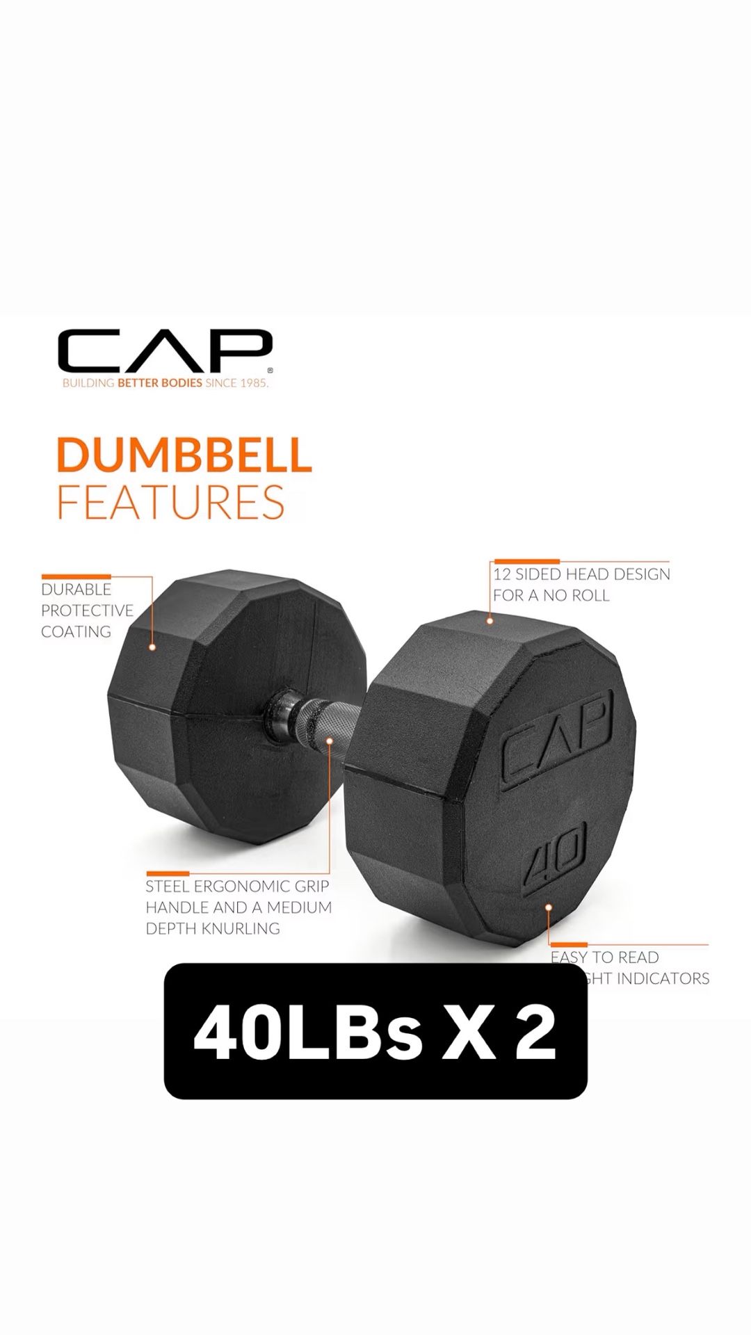 CAP Coated Dumbbell Weight Gym 40 lbs pair