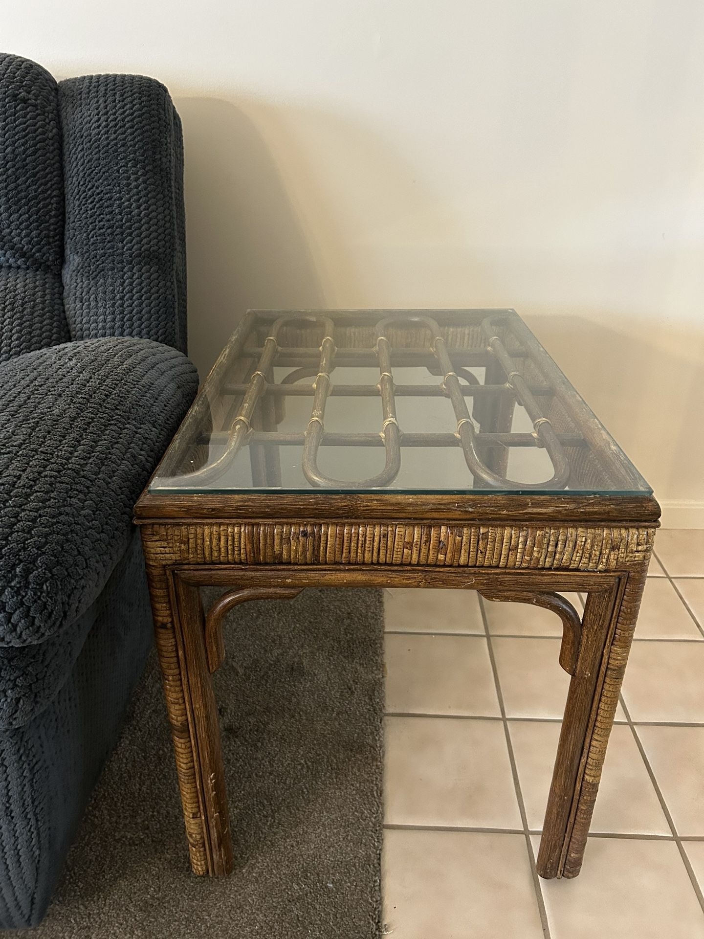 Glass Top Rattan Side Table