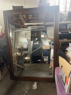 Large Mirror With Wood Frame