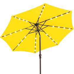 JEAREY 9FT Outdoor Patio Umbrella with Solar Lights, LED Lighted Pool Umbrella with Tilt and Crank, Outdoor Table Umbrellas for Deck, Yard & Market (L
