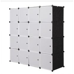 Ktaxon Portable Wardrobe Closets,16-Cube 14"x 18" DIY Clothes Storage Organizer Shelf with Door & 3 Hanging Rods, Black