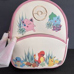 DISNEY POKÉMON BRAND NEW LOUNGEFLY BACKPACK IN MAUVE AND BEIGE COLORS!  BRAND NEW!