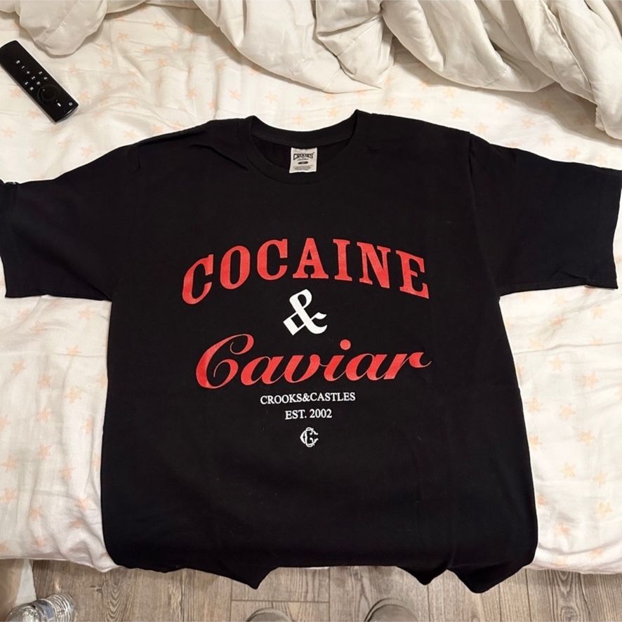T-Shirt Homme Crooks & Castles 'Cocaine And Caviar' Doré - Neuf Avec Étiquettes