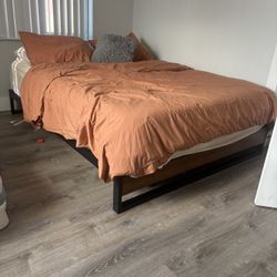 Queen Bed Frame – Steel & Wood, Excellent Condition