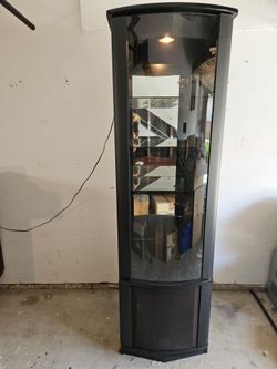 Modern Curved Glass Display Cabinet w/ Lighting