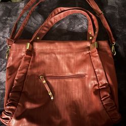 Red Studded Shoulder Bag Gold Hardware Outer Pockets Women's Solid Rectangle