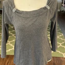 Rafaella Women’s Gray Boat Neck w/Metal Design 3/4 Sleeve Blouse - Sz Medium 