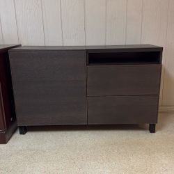 TV Stand Console Dresser Cabinet Media Center 2 Drawers Black And Brown Modern Contemporary