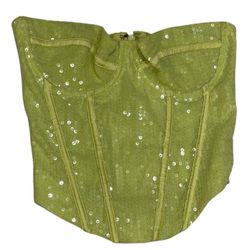 Mistress Rocks Lime Green Sequin Strapless Corset Top XS Y2K Party Clubwear