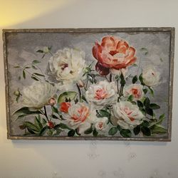Beautiful Floral painting Wood framed 47”x32”