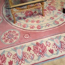 8X10 Pink/Cream Wool Rug