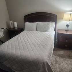 Dark Wood Queen Bed Frame with Headboard