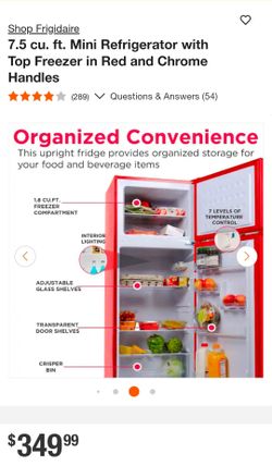 Frigidaire
7.5 cu. ft. Mini Refrigerator with Top Freezer in Red and Chrome Handles