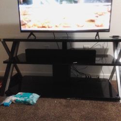 Glass And Metal TV Stand & Vizio Sound System.