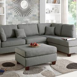Brand New Grey Sectional Sofa w Ottoman 