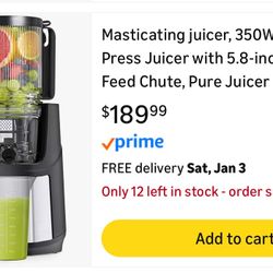 Masticating juicer, 350W Slow Cold Press Juicer with 5.8-inch