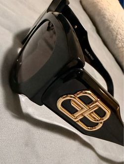 Balenciaga Black Oversized Sunglasses Gold BB Logo